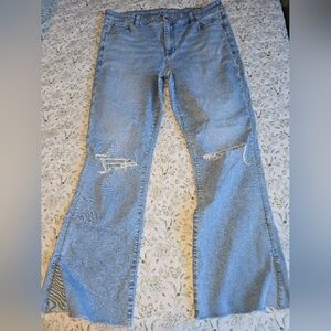 American Eagle Outfitters Light Blue Distressed Flare Jeans